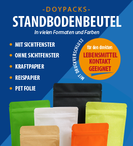 Standbodenbeutel Doybags mit und ohne Ventil (Aromaschutzventil) aus Papier oder Folie