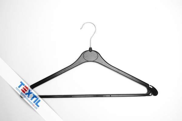 Plastic clothes hanger with rubberized bar