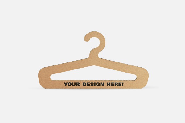 Corrugated cardboard coat hanger with logo print