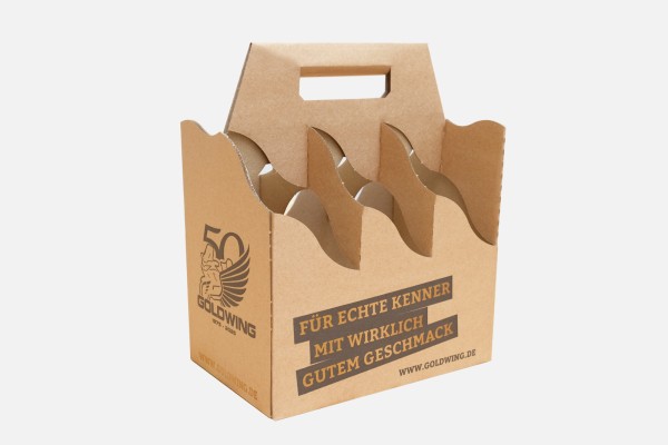 Bottle carrier made of corrugated cardboard, individually printed