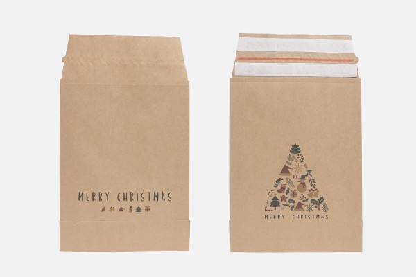 Versandtaschen aus Kraftpapier mir weichnachtlichen Motiven bedruckt (speziell für Weihnachten, X-Mas)