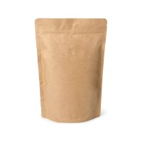 Doybags / Standbodenbeutel aus Kraftpapier mit Ventil (Aromaventil) für Kaffee. Lebensmittel geeignet. Wiederverschlissbarer ZIP-Verschluss. Schweißbar