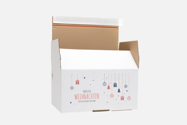 Set up carton with self-adhesive seal white