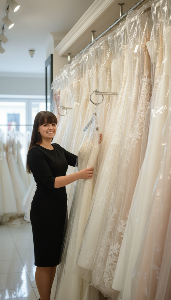 Brautkleider in extra langen LDPE-Kleiderschutzhüllen