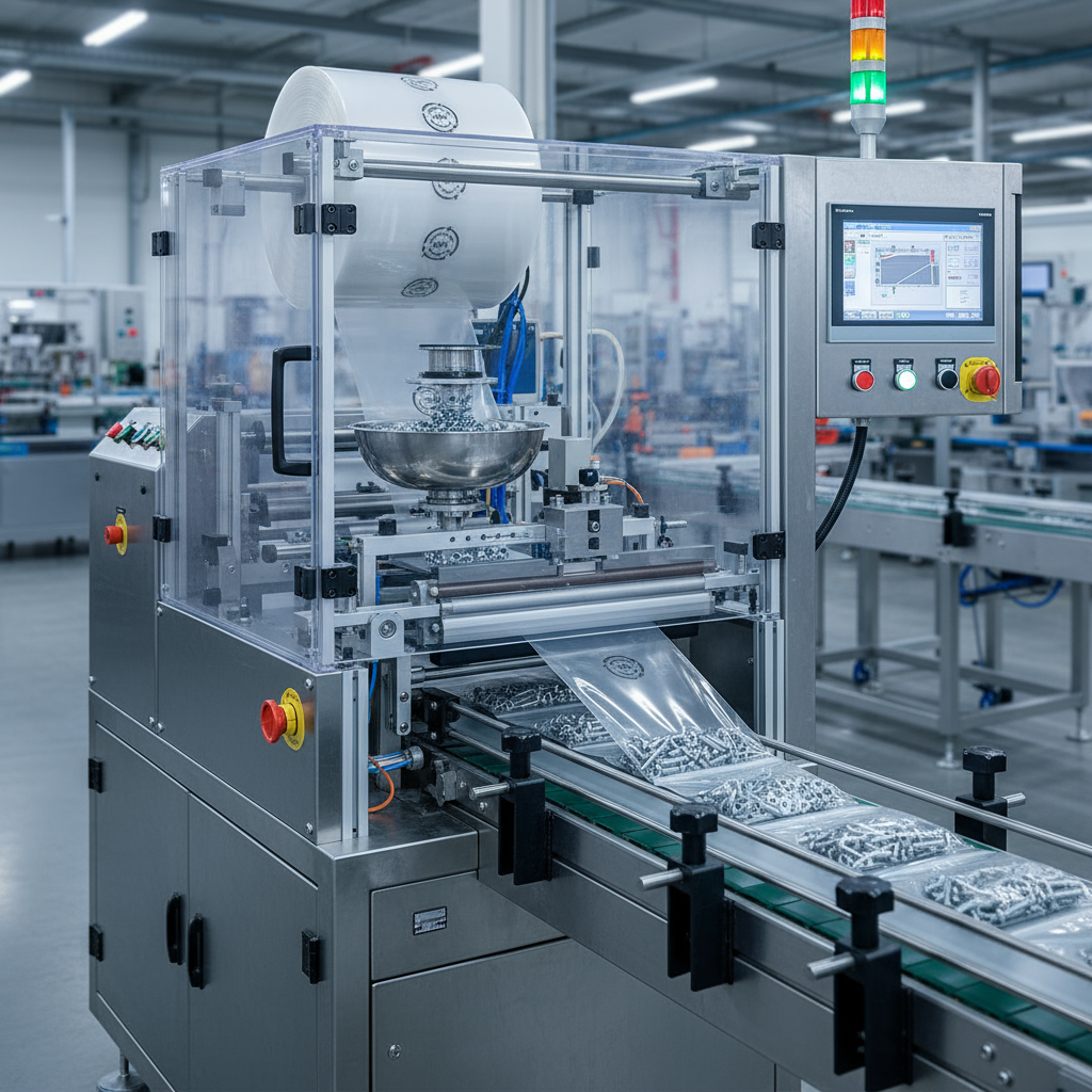 AI-generated image: packaging machine processing rLDPE tubular film made from recycled granulate