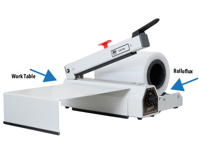 Impulse heat sealer with integrated cutting blade Impulse heat sealer with integrated cutting blade