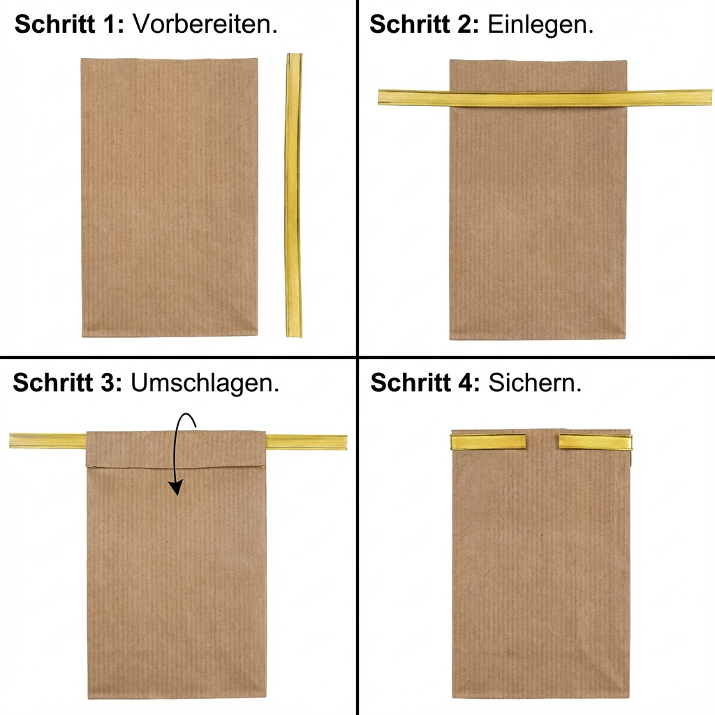 1,000 closure strips for bottom gusset bags in white or gold