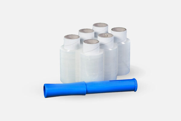 Mini stretch film with manual dispenser as a wrapping film set