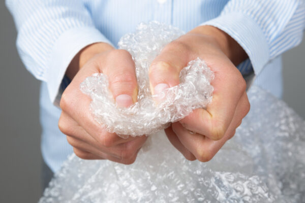 Transparent bubble wrap on a roll