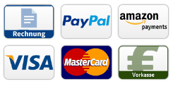 Zahlungsarten bei Nordwerk: Rechnung, PayPal, Amazon Pay, Visa, Mastercard und Vorkasse